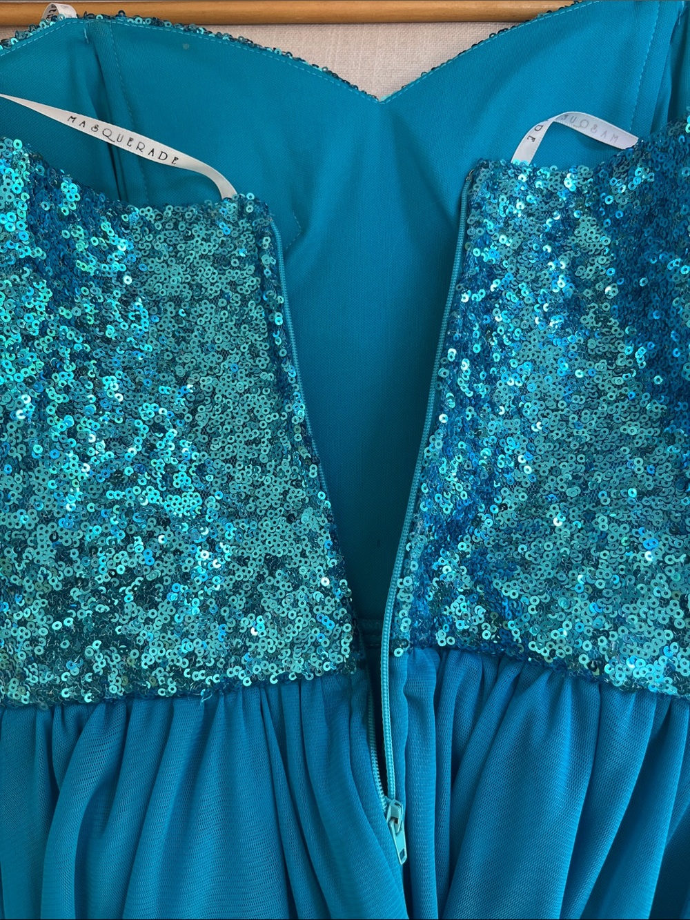 Teal Sequin Bodice Short Party Dress - Picture 8 of 9